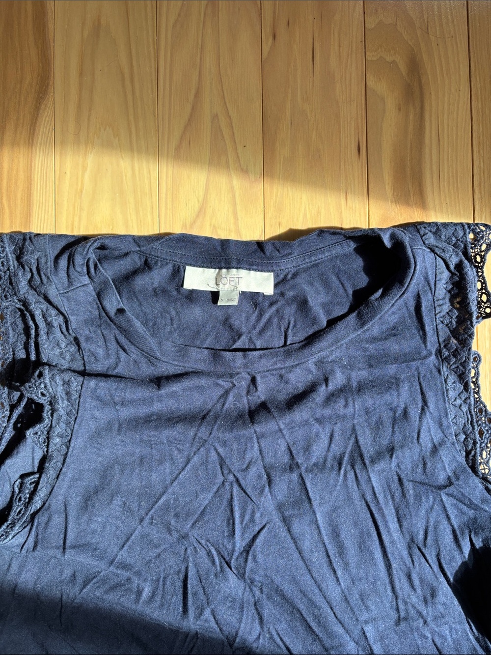 LOFT Navy Lace-Trim Tank Top